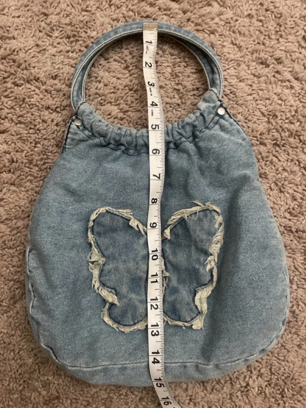Disney Lizzie McGuire Light Blue Denim Butterfly Ring-Handle Hobo Bag